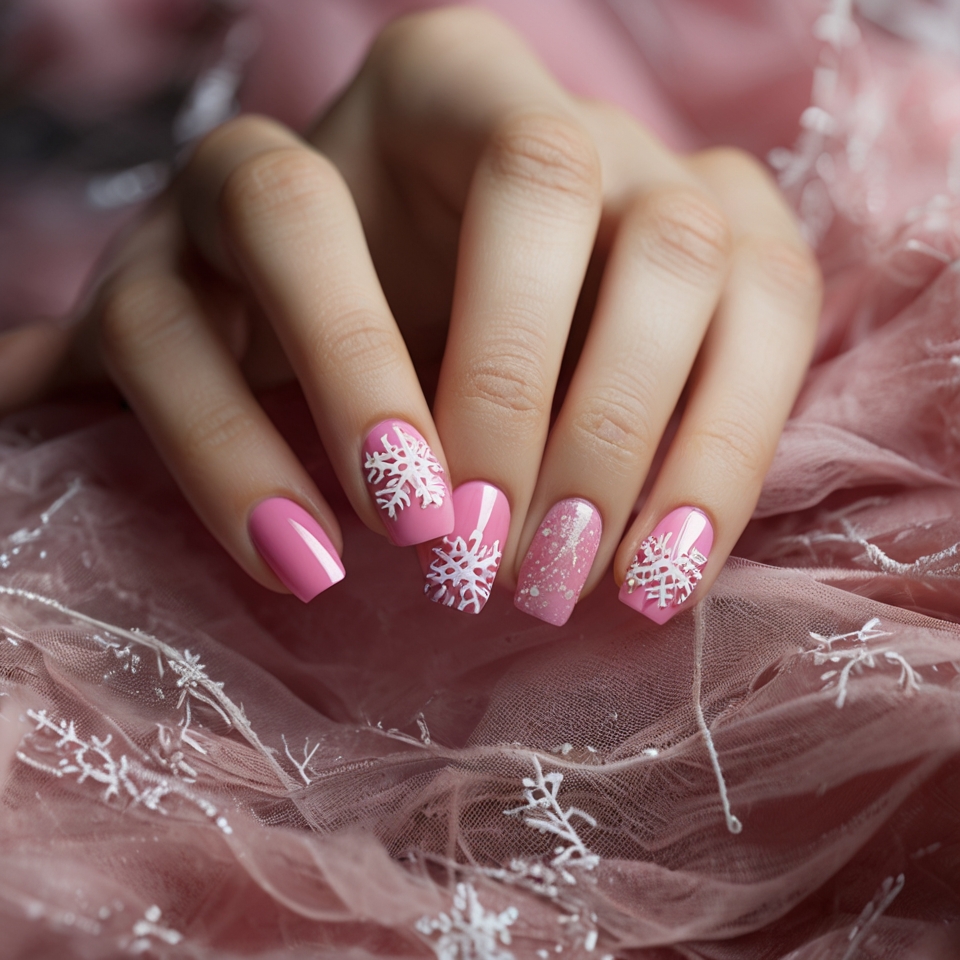 Classic Bright Pink with Snowflakes