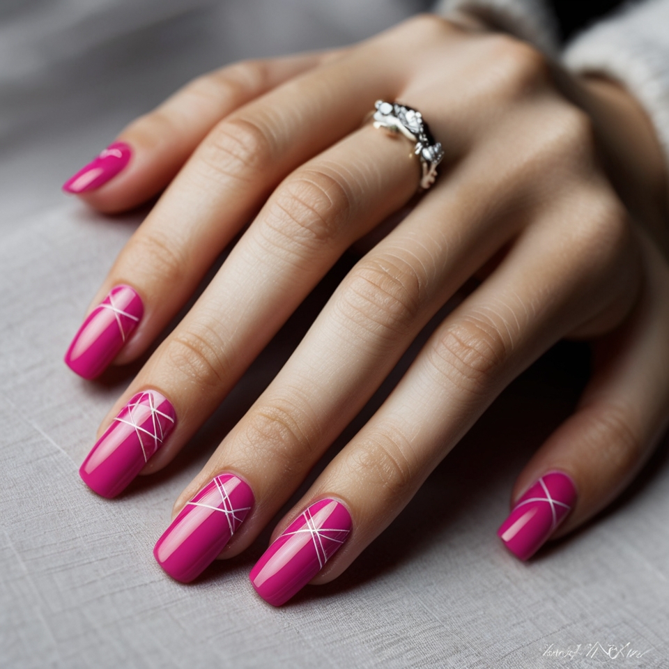 Pink Plaid Christmas Nails