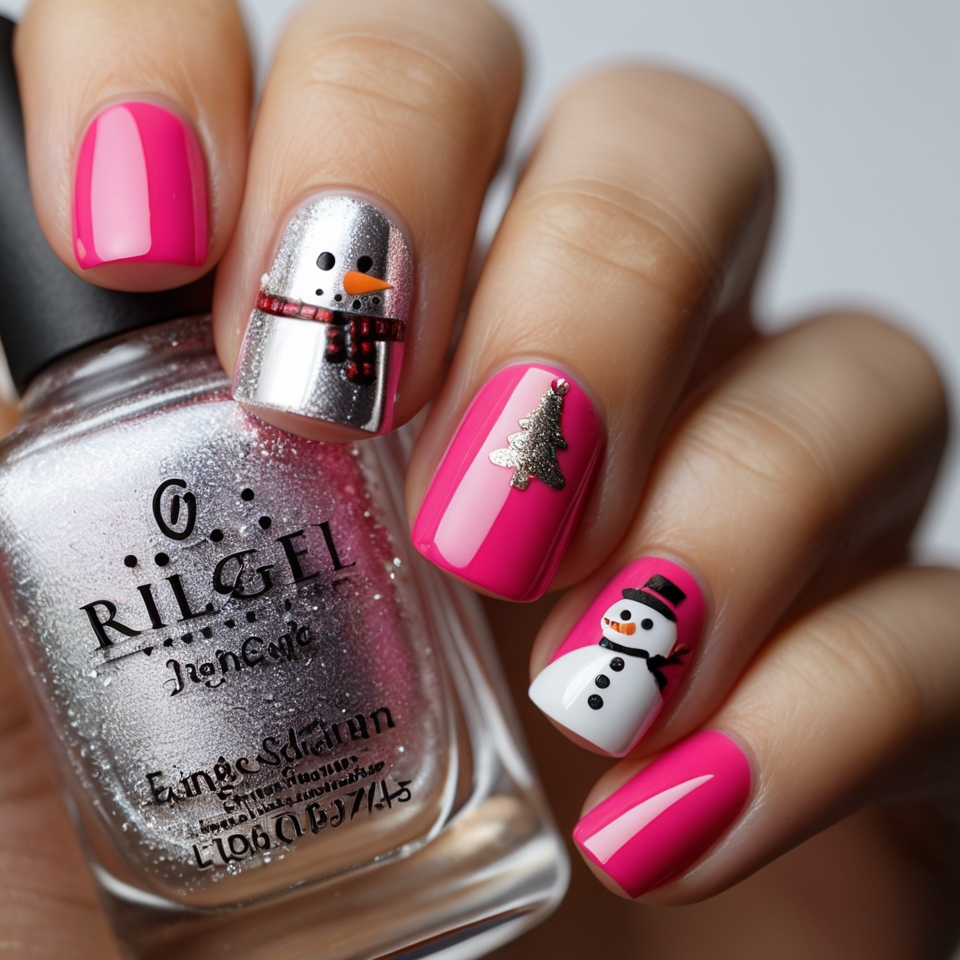 Pink with Silver Snowman Accents