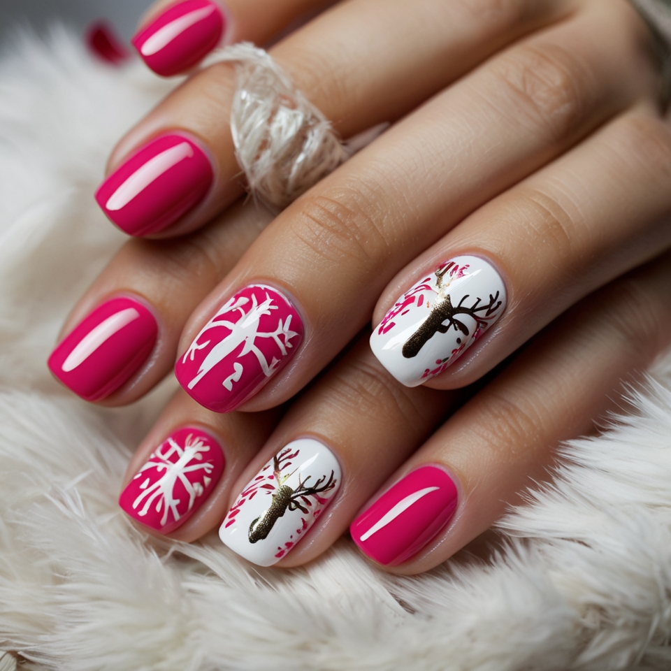 Shiny Pink with White Reindeer Accents