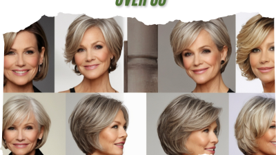 A collage of bob hairstyles for women over 60 with fine hair.